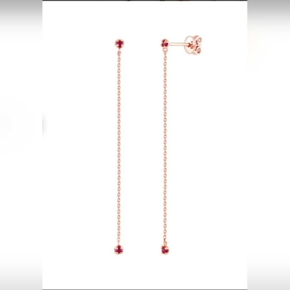 14K Rose Gold Ruby Chain Earrings New